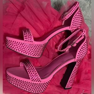 Wild Diva Hot Pink Rhinestone Platform Heels